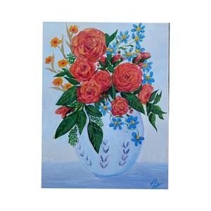 PRINT acid free quality Floral boquet in Blue & White vase.